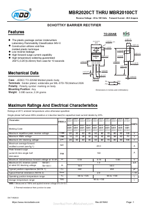 MBR2080CT Datasheet PDF Jiangsu Yutai Electronics Co., Ltd