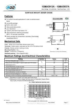 1SMA5917A Datasheet PDF Jiangsu Yutai Electronics Co., Ltd