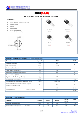 8N65B Datasheet PDF CHONGQING PINGYANG ELECTRONICS CO.,LTD