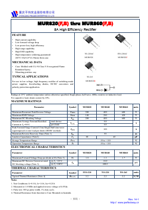 MUR840F Datasheet PDF CHONGQING PINGYANG ELECTRONICS CO.,LTD