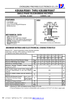 RS801-KBU8A Datasheet PDF CHONGQING PINGYANG ELECTRONICS CO.,LTD