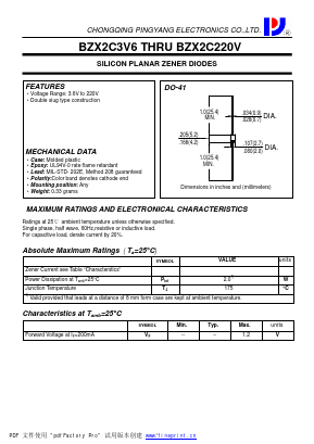 BZX2C47V Datasheet PDF CHONGQING PINGYANG ELECTRONICS CO.,LTD