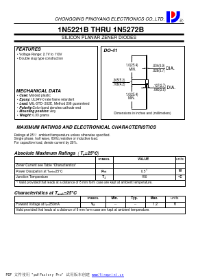 1N5270B Datasheet PDF CHONGQING PINGYANG ELECTRONICS CO.,LTD