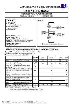 BA158 Datasheet PDF CHONGQING PINGYANG ELECTRONICS CO.,LTD