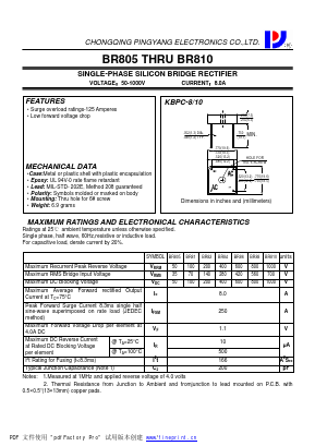 BR810 Datasheet PDF CHONGQING PINGYANG ELECTRONICS CO.,LTD
