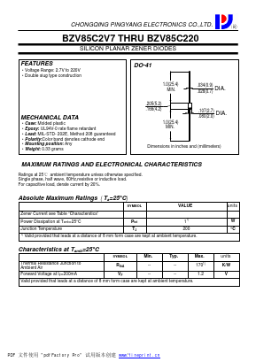 BZV85C160 Datasheet PDF CHONGQING PINGYANG ELECTRONICS CO.,LTD