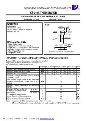 KBU10D Datasheet PDF CHONGQING PINGYANG ELECTRONICS CO.,LTD