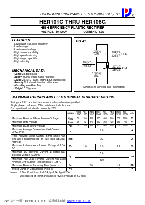 HER106G Datasheet PDF CHONGQING PINGYANG ELECTRONICS CO.,LTD