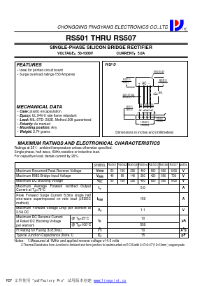 RS506 Datasheet PDF CHONGQING PINGYANG ELECTRONICS CO.,LTD