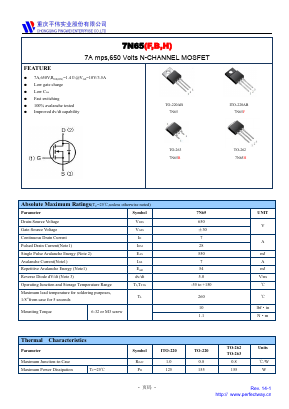 7N65 Datasheet PDF CHONGQING PINGYANG ELECTRONICS CO.,LTD