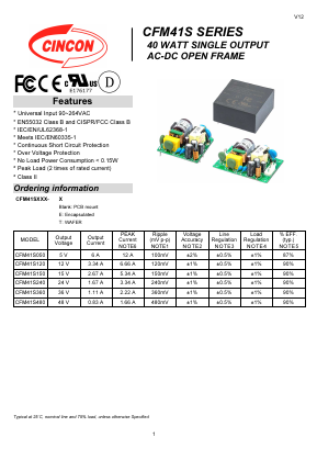 CFM41S120 Datasheet PDF CINCON ELECTRONICS Corporation