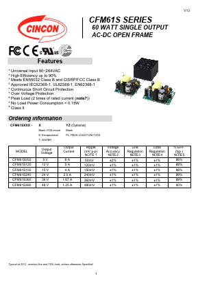 CFM61S050 Datasheet PDF CINCON ELECTRONICS Corporation