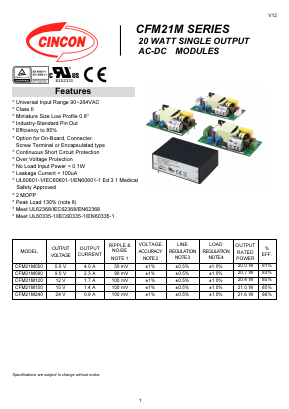 CFM21M050 Datasheet PDF CINCON ELECTRONICS Corporation