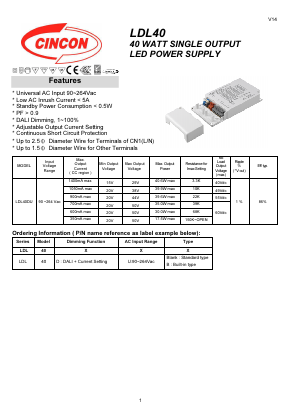 LDL40 Datasheet PDF CINCON ELECTRONICS Corporation