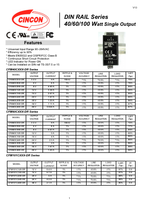 CFM101C200-DR Datasheet PDF CINCON ELECTRONICS Corporation