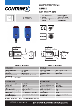 LRR-M18PA-NMK-10B Datasheet PDF Contrinex AG Industrial Electronics