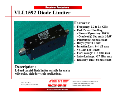 VLL1592 Datasheet PDF Communications and Power Industries, Inc.
