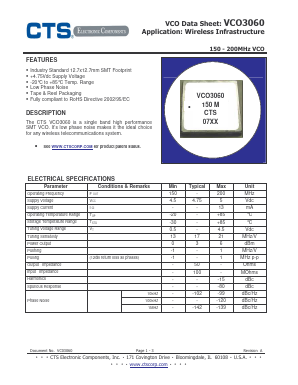 VCO3060 Datasheet PDF CTS Corporation