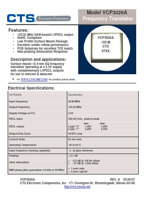 VCP3026A Datasheet PDF CTS Corporation