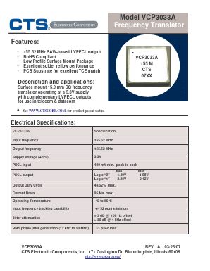 VCP3033A Datasheet PDF CTS Corporation