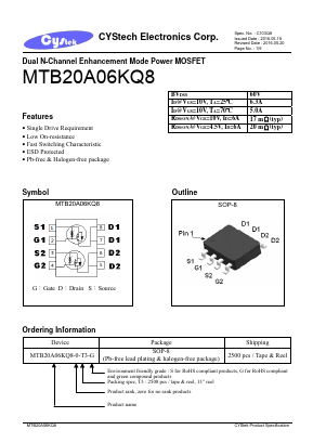 MTB20A06KQ8-0-T3-G Datasheet PDF Cystech Electonics Corp.