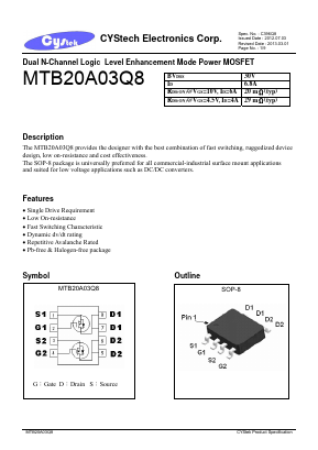 MTB20A03Q8-0-T3-G Datasheet PDF Cystech Electonics Corp.