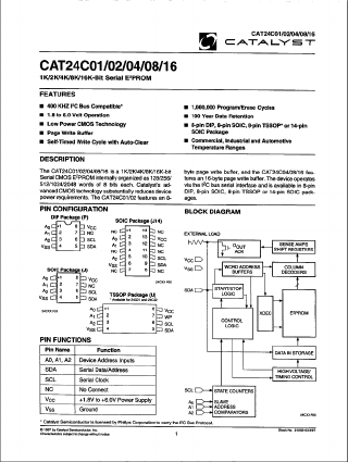 CAT24C04JA-TE7 Datasheet PDF Catalyst Semiconductor => Onsemi