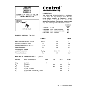 CMSD6263S Datasheet PDF Central Semiconductor