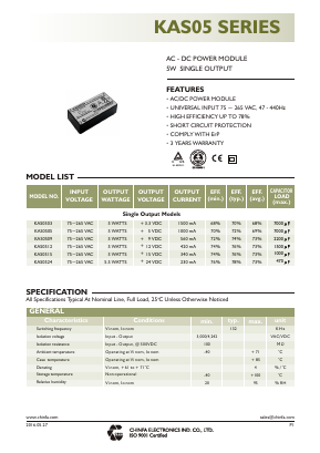 KAS05 Datasheet PDF CHINFA ELECTRONICS