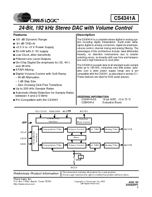 CDB4341A Datasheet PDF Cirrus Logic