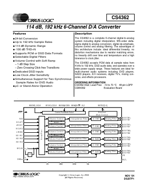 CS4362-KQZ Datasheet PDF Cirrus Logic