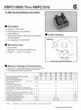 KBPC1506 Datasheet PDF Collmer Semiconductor
