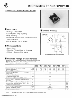 KBPC25 Datasheet PDF Collmer Semiconductor