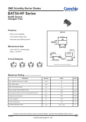 BAT54-HF Datasheet PDF ComChip