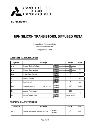 BDY55 Datasheet PDF Comset Semiconductors