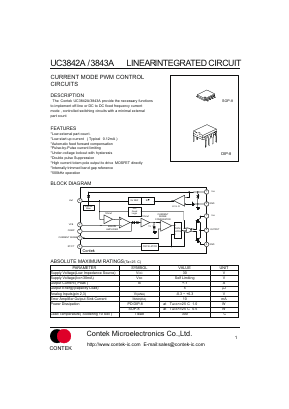 UC3843A Datasheet PDF Contek Microelectronics