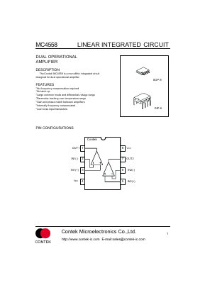 MC4558 Datasheet PDF Contek Microelectronics