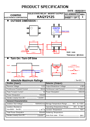 KAQY212S Datasheet PDF COSMO Electronics