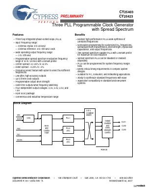 CY25403SXI-XXXT Datasheet PDF Cypress Semiconductor