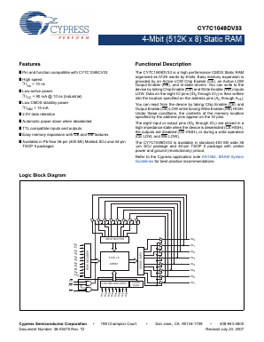 CY7C1049DV33 Datasheet PDF Cypress Semiconductor