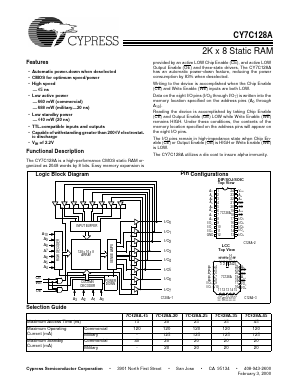 CY7C128A-20PC Datasheet PDF Cypress Semiconductor