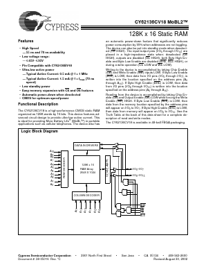 CY62136CV18 Datasheet PDF Cypress Semiconductor