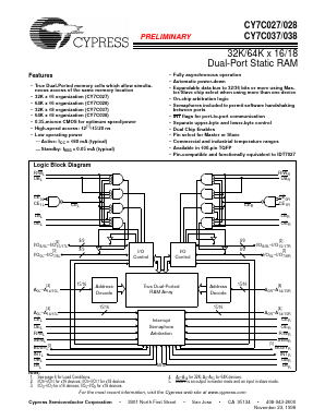 CY7C028-15AI Datasheet PDF Cypress Semiconductor