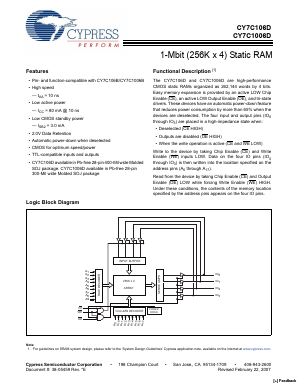 CY7C106D Datasheet PDF Cypress Semiconductor