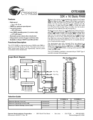 7C1020B-12 Datasheet PDF Cypress Semiconductor