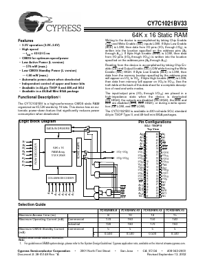 7C1021BV-10 Datasheet PDF Cypress Semiconductor