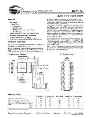 CY7C1041-20ZI Datasheet PDF Cypress Semiconductor