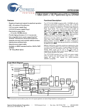 CY7C1212H-133AXC Datasheet PDF Cypress Semiconductor