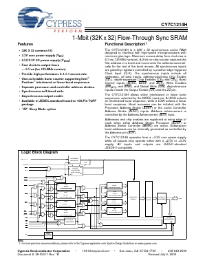 CY7C1214H-133AXC Datasheet PDF Cypress Semiconductor