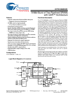 CY7C1302DV25-167BZXC Datasheet PDF Cypress Semiconductor